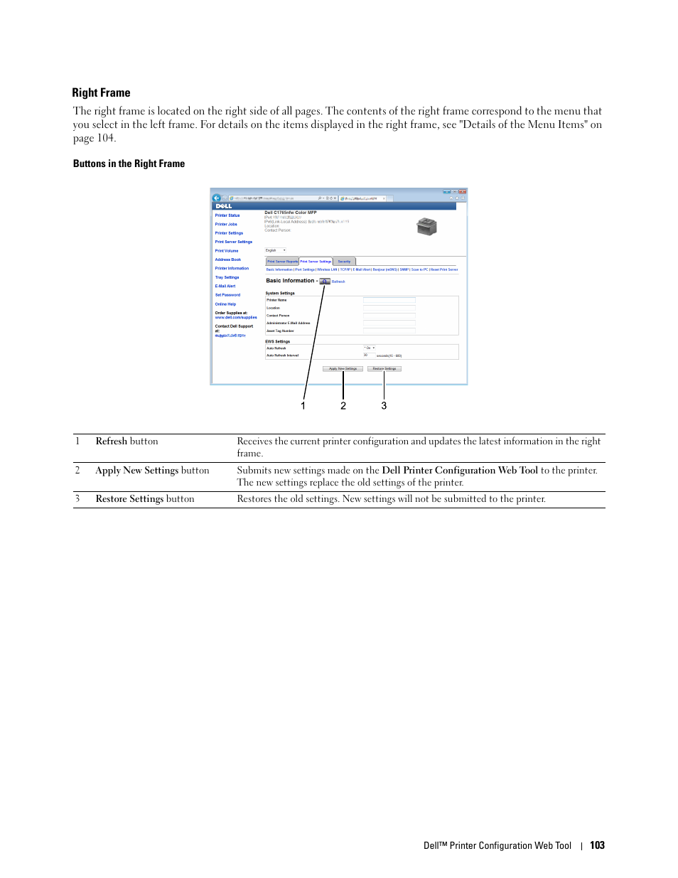 Right frame | Dell C1765NFW MFP Laser Printer User Manual | Page 105 / 382