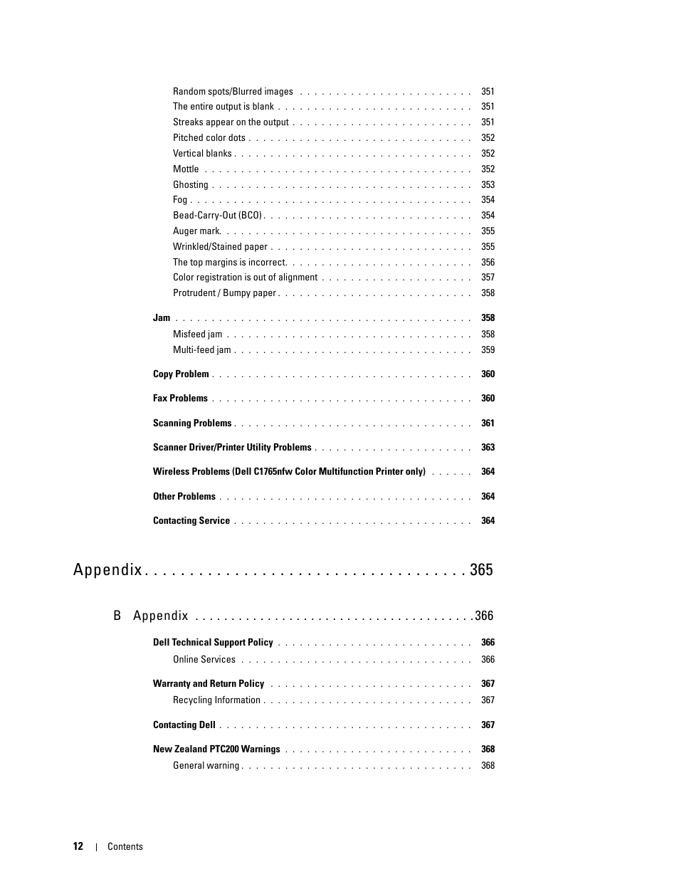 Appendix, B appendix | Dell C1765NFW MFP Laser Printer User Manual | Page 14 / 382