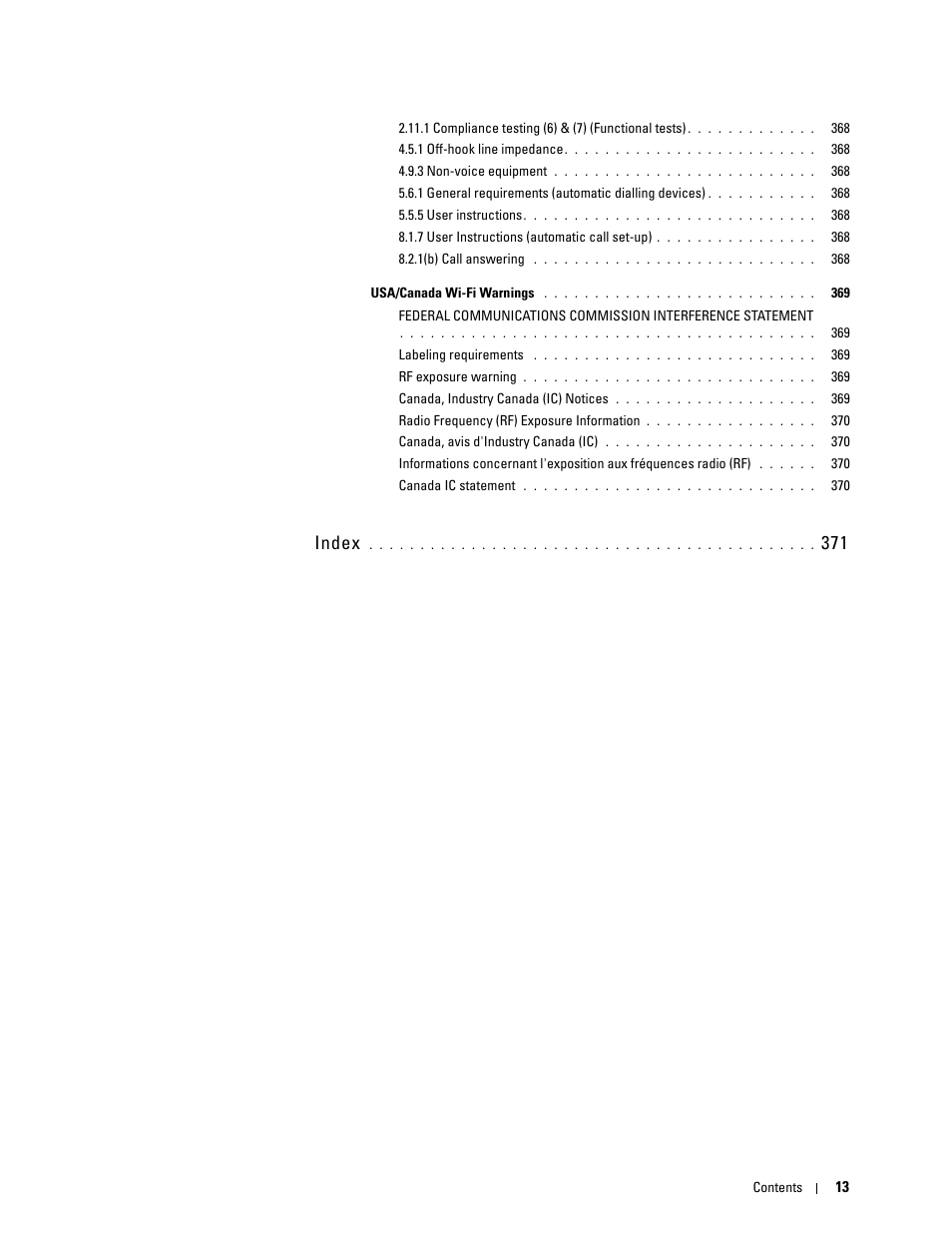 Index | Dell C1765NFW MFP Laser Printer User Manual | Page 15 / 382