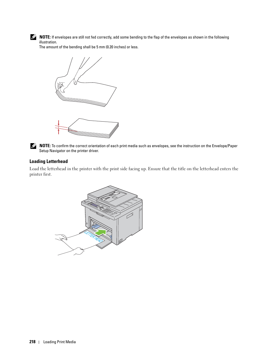 Loading letterhead | Dell C1765NFW MFP Laser Printer User Manual | Page 220 / 382