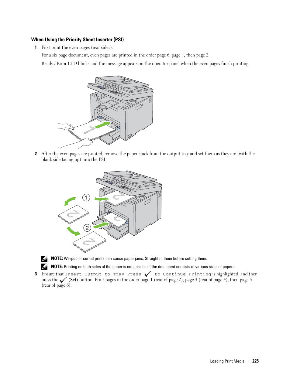 When using the priority sheet inserter (psi) | Dell C1765NFW MFP Laser Printer User Manual | Page 227 / 382