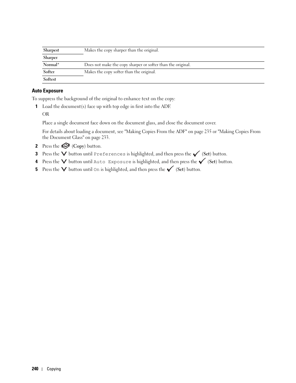 Auto exposure | Dell C1765NFW MFP Laser Printer User Manual | Page 242 / 382