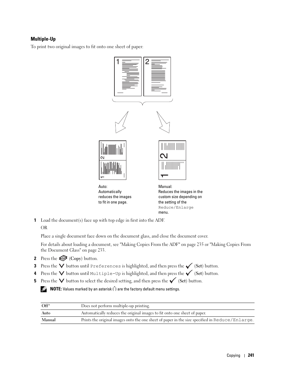 Multiple-up | Dell C1765NFW MFP Laser Printer User Manual | Page 243 / 382