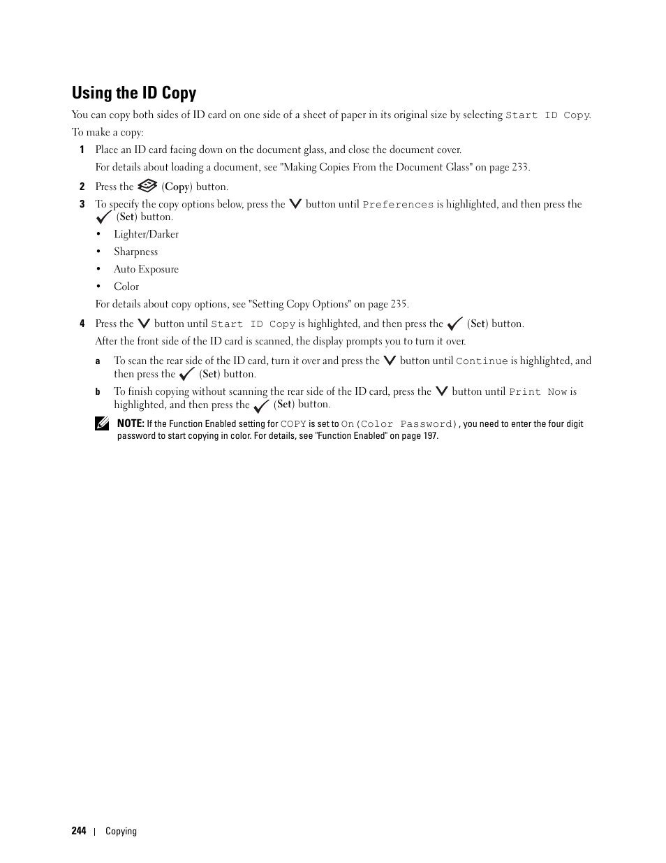 Using the id copy | Dell C1765NFW MFP Laser Printer User Manual | Page 246 / 382