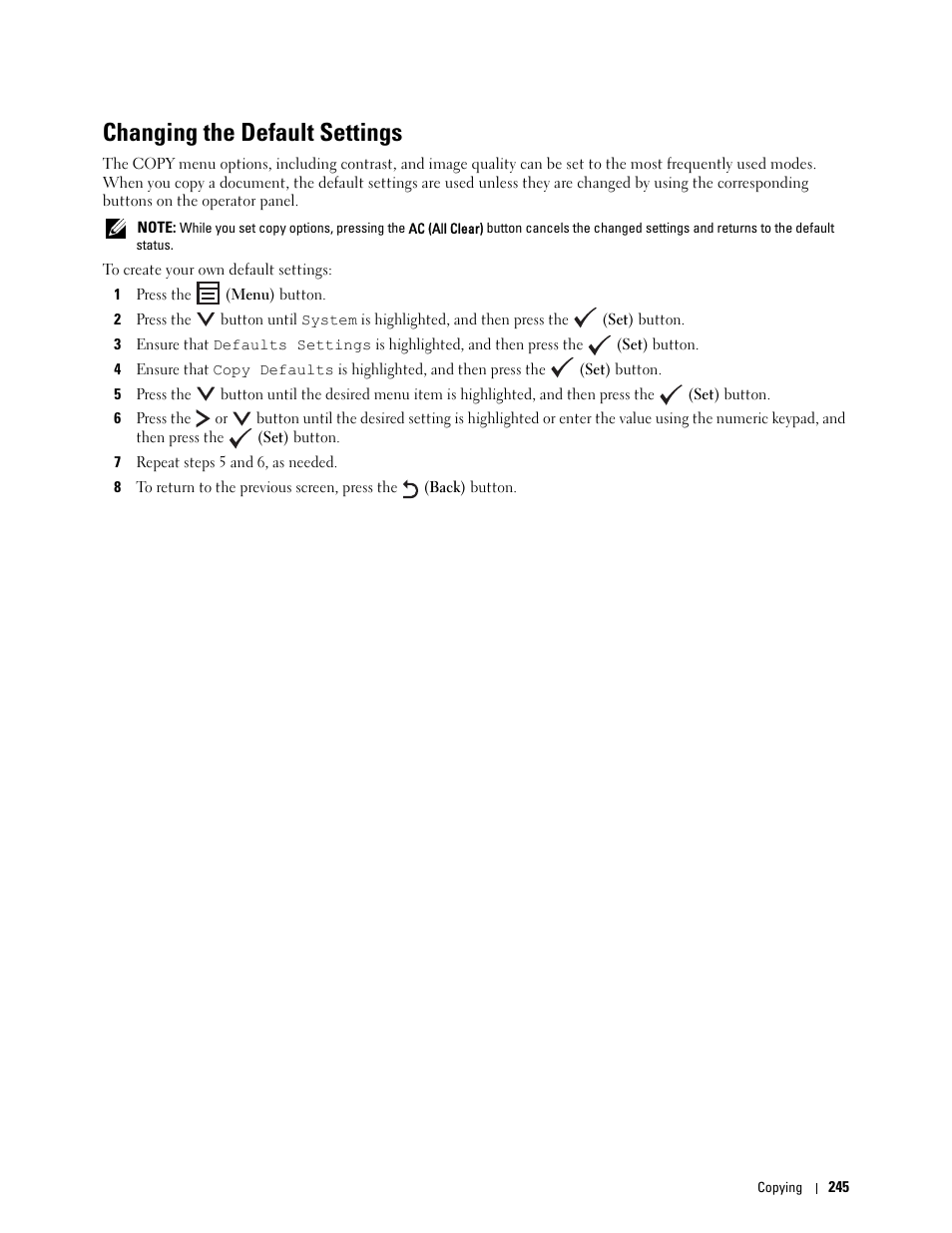 Changing the default settings | Dell C1765NFW MFP Laser Printer User Manual | Page 247 / 382
