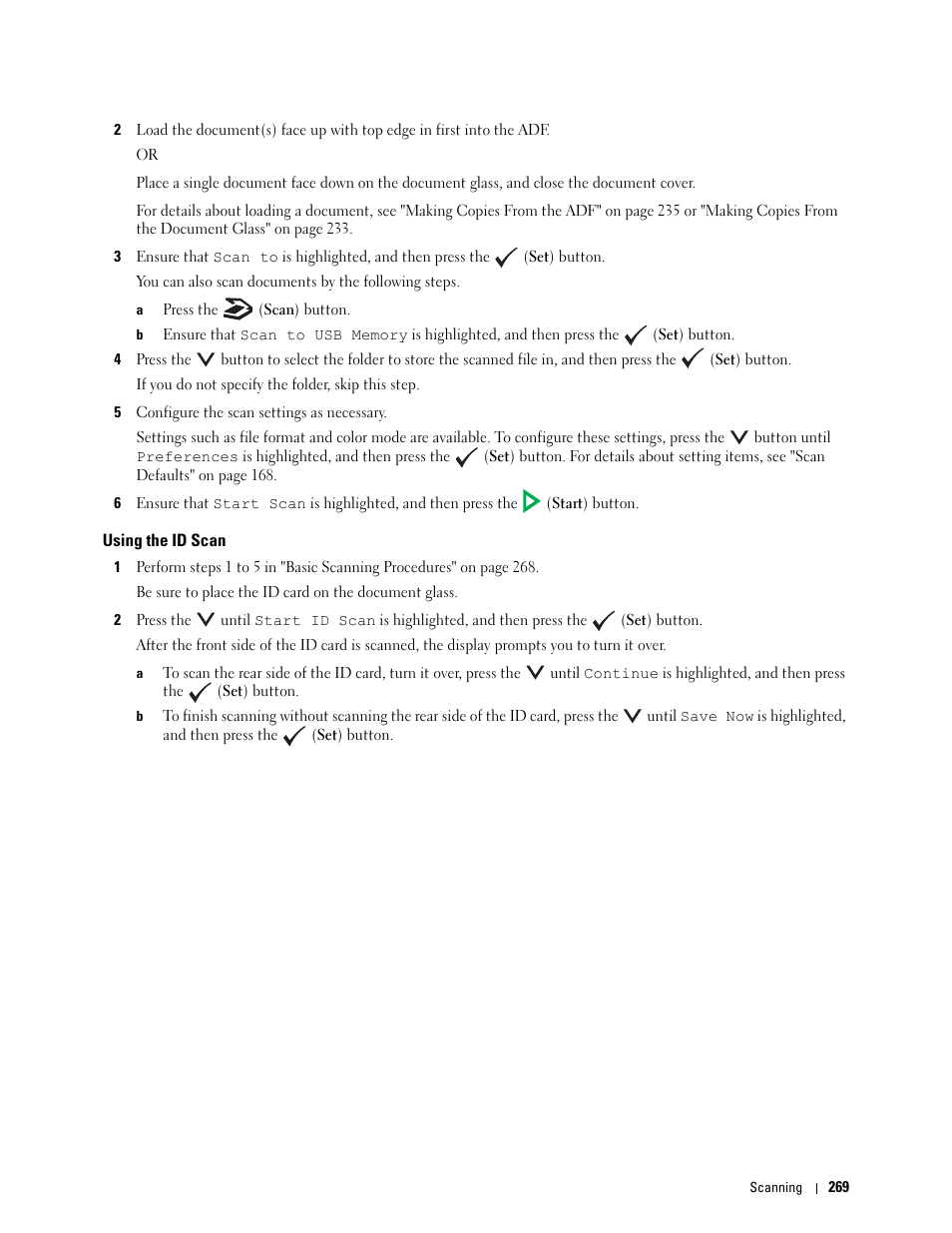 Using the id scan | Dell C1765NFW MFP Laser Printer User Manual | Page 271 / 382