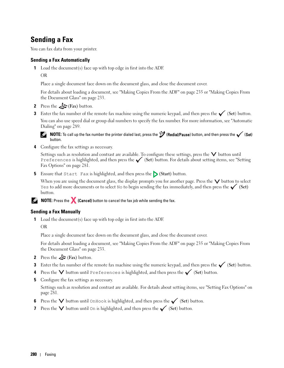 Sending a fax, Sending a fax automatically, Sending a fax manually | Dell C1765NFW MFP Laser Printer User Manual | Page 282 / 382