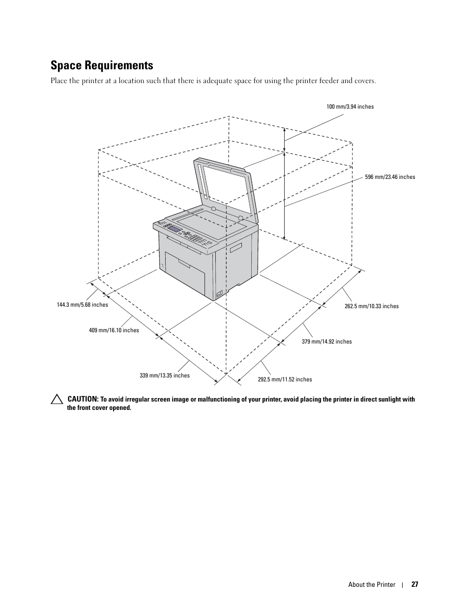 Space requirements | Dell C1765NFW MFP Laser Printer User Manual | Page 29 / 382