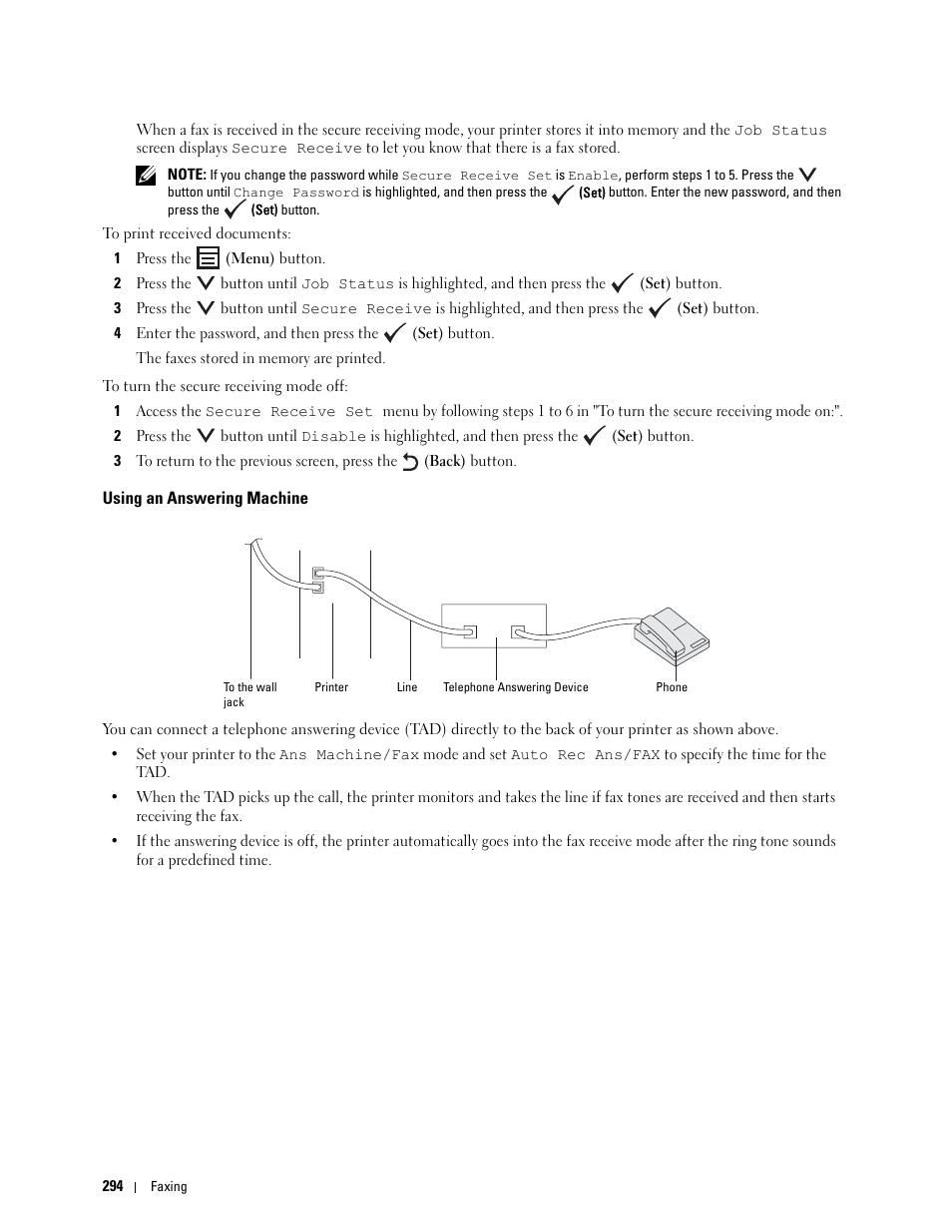 Using an answering machine | Dell C1765NFW MFP Laser Printer User Manual | Page 296 / 382