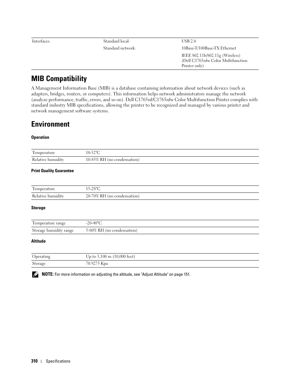 Mib compatibility, Environment | Dell C1765NFW MFP Laser Printer User Manual | Page 312 / 382