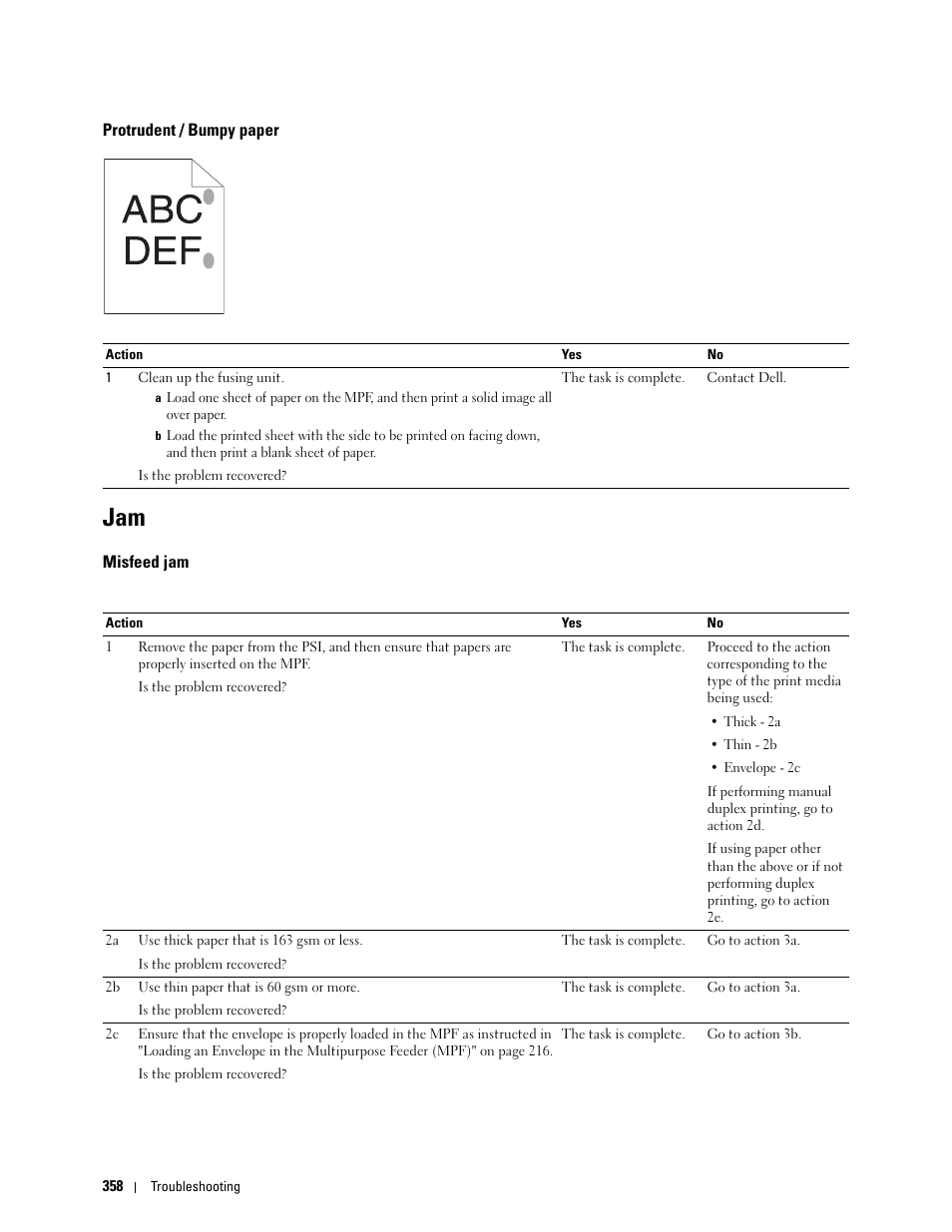 Protrudent / bumpy paper, Misfeed jam | Dell C1765NFW MFP Laser Printer User Manual | Page 360 / 382