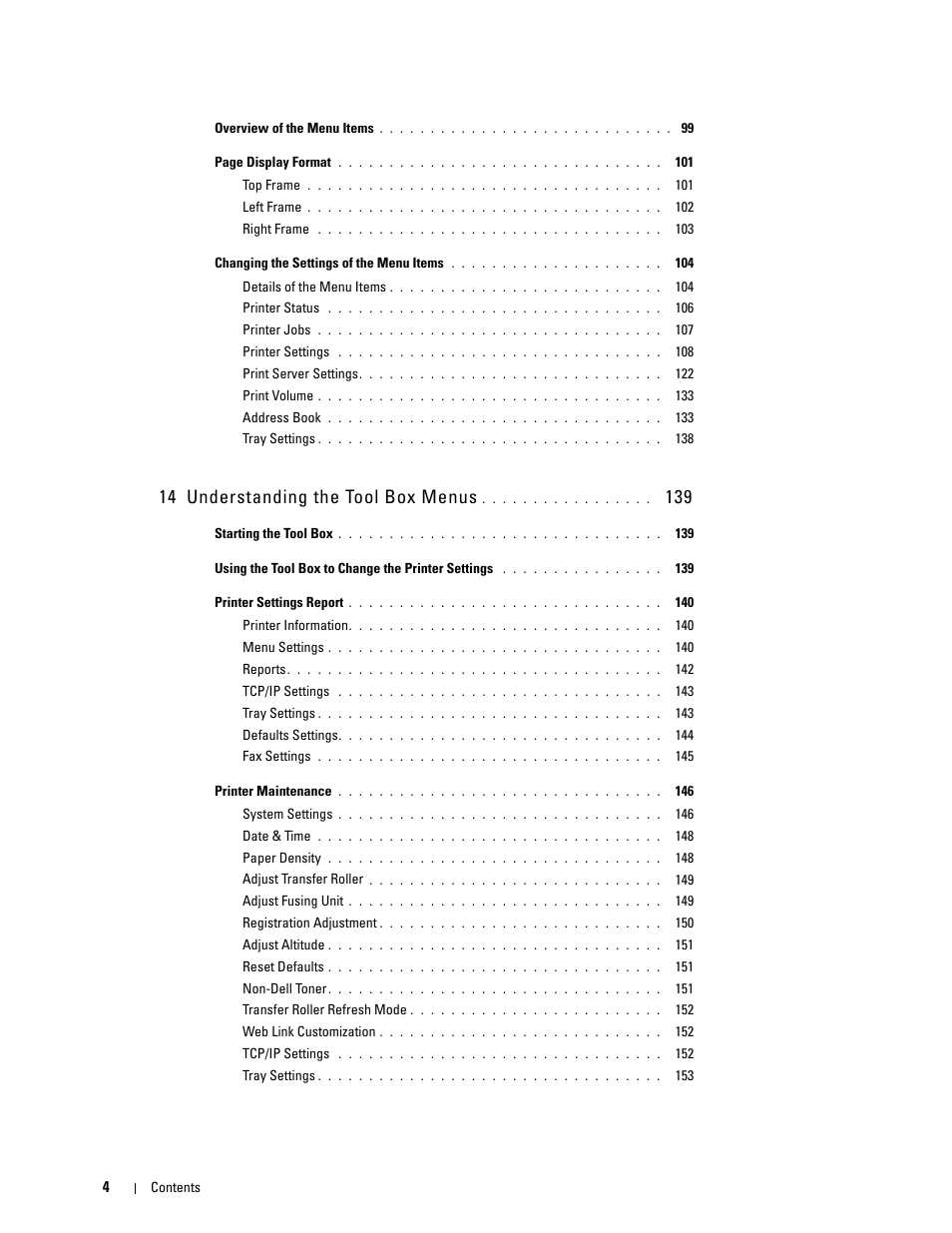 14 understanding the tool box menus | Dell C1765NFW MFP Laser Printer User Manual | Page 6 / 382