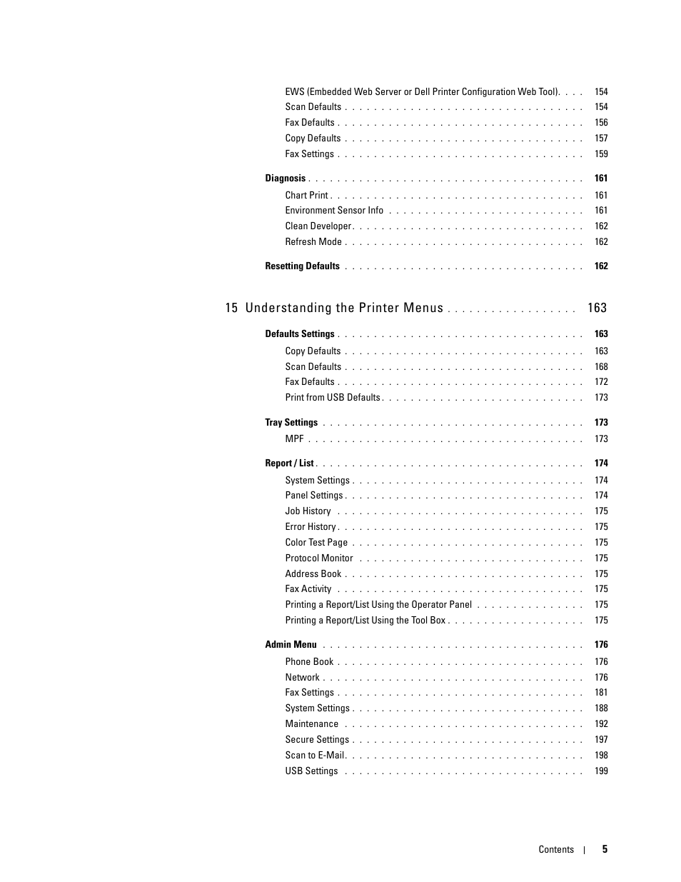 15 understanding the printer menus | Dell C1765NFW MFP Laser Printer User Manual | Page 7 / 382