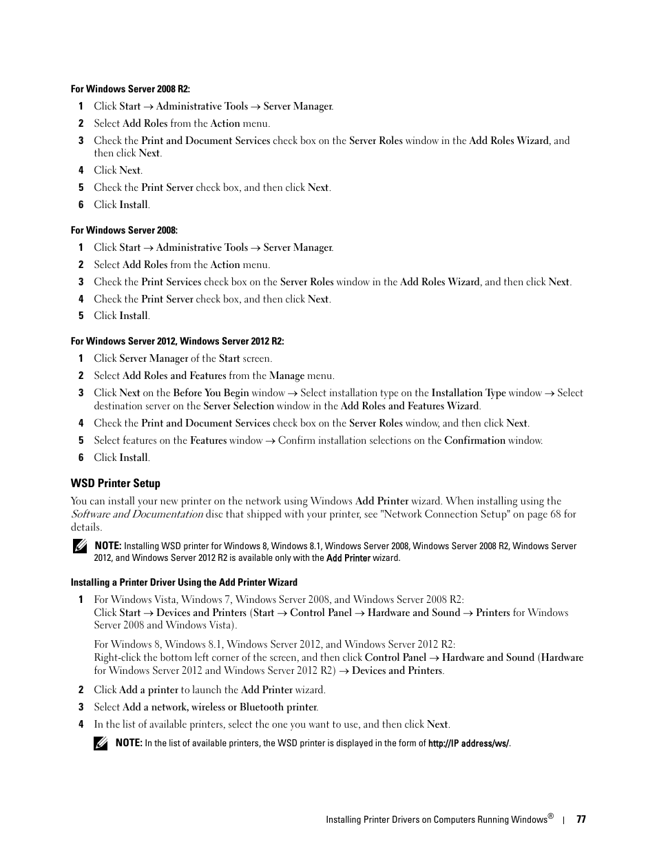 Wsd printer setup | Dell C1765NFW MFP Laser Printer User Manual | Page 79 / 382