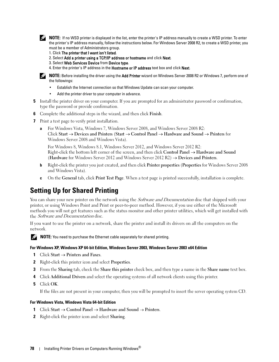 Setting up for shared printing | Dell C1765NFW MFP Laser Printer User Manual | Page 80 / 382