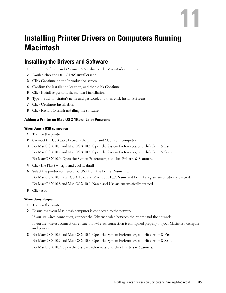Installing the drivers and software | Dell C1765NFW MFP Laser Printer User Manual | Page 87 / 382