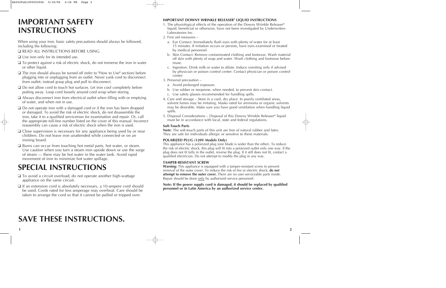 Special instructions | Black & Decker AS202 User Manual | Page 2 / 15