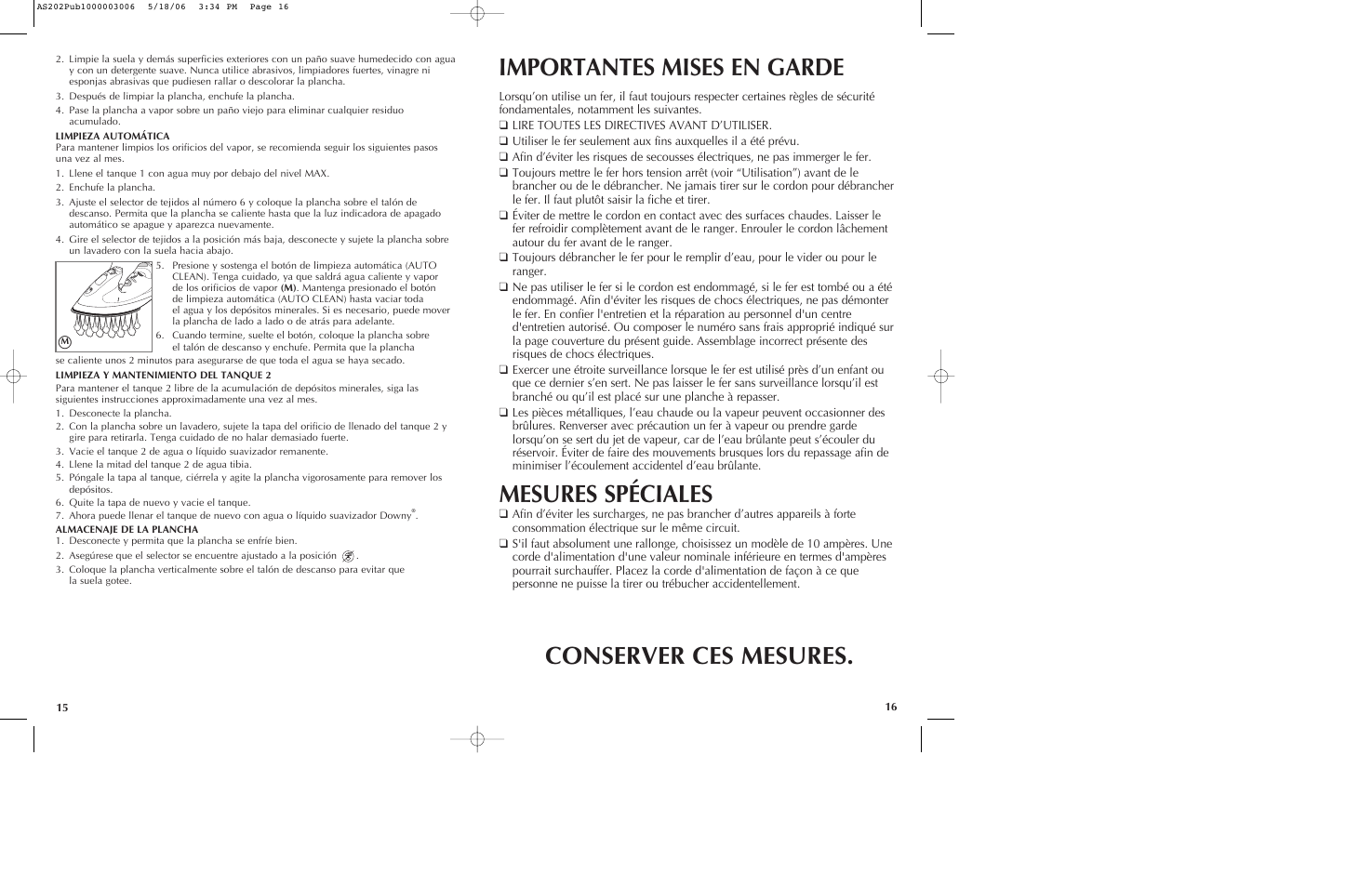 Mesures spéciales, Importantes mises en garde conserver ces mesures | Black & Decker AS202 User Manual | Page 9 / 15