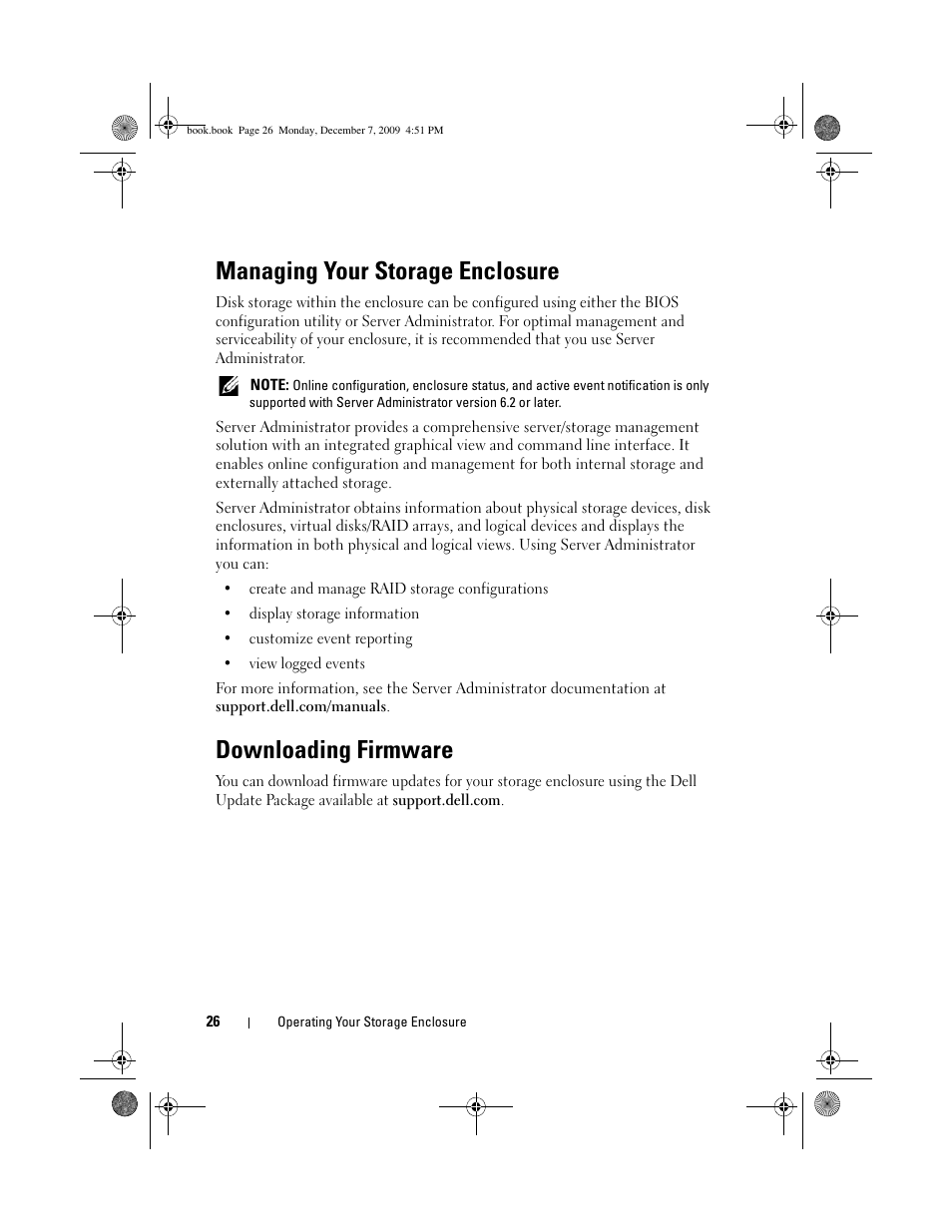 Managing your storage enclosure, Downloading firmware | Dell PowerVault MD1200 User Manual | Page 26 / 70