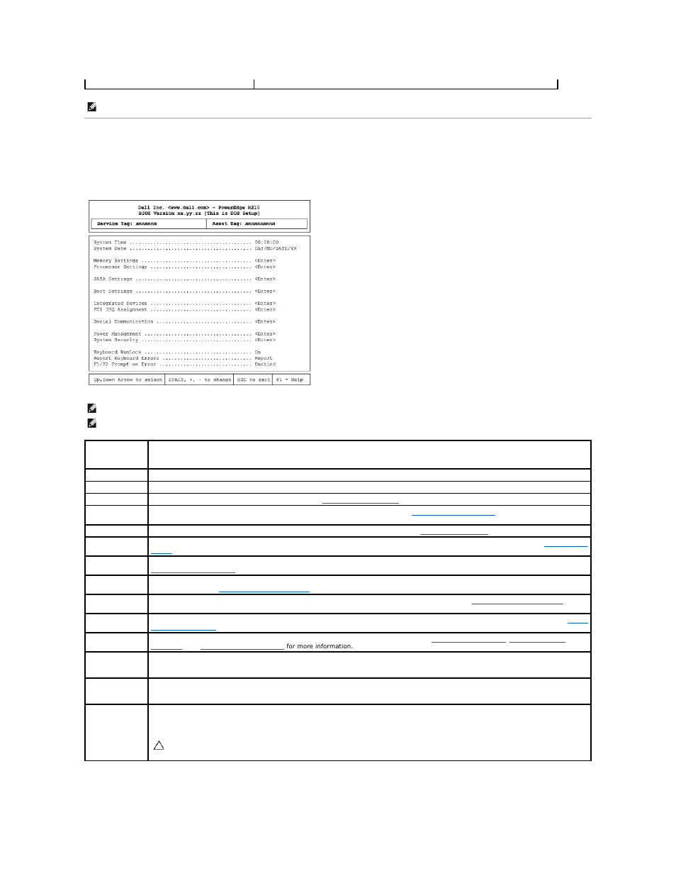 System setup options, Main screen | Dell PowerEdge R210 User Manual | Page 44 / 61