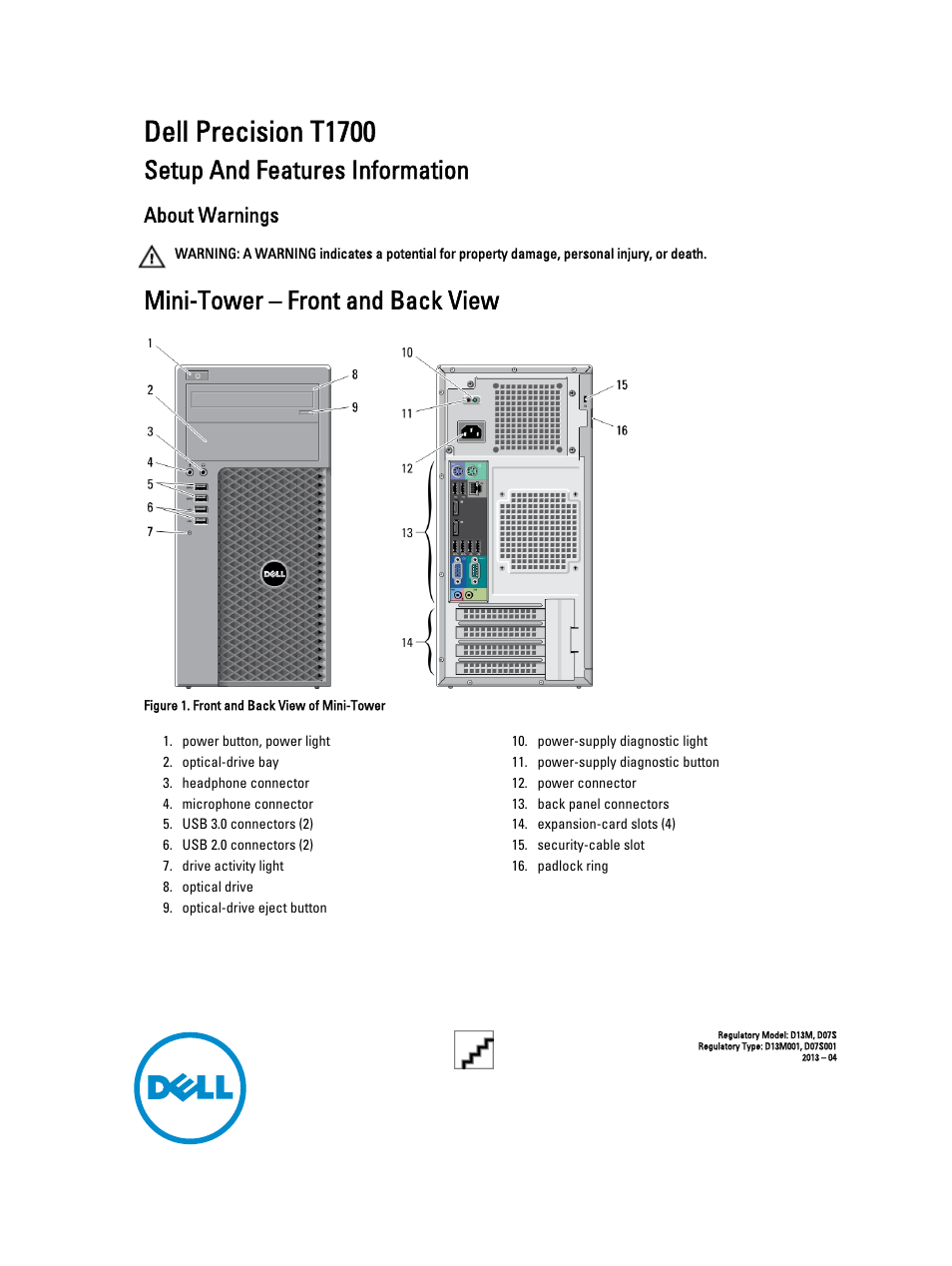 Dell Precision T1700 (Mid 2013) User Manual | 6 pages