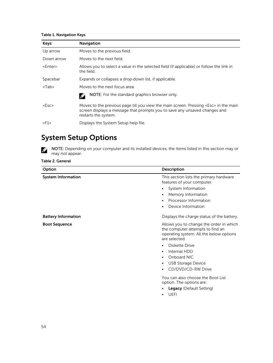 System setup options | Dell Precision M2800 (Early 2014) User Manual | Page 54 / 73