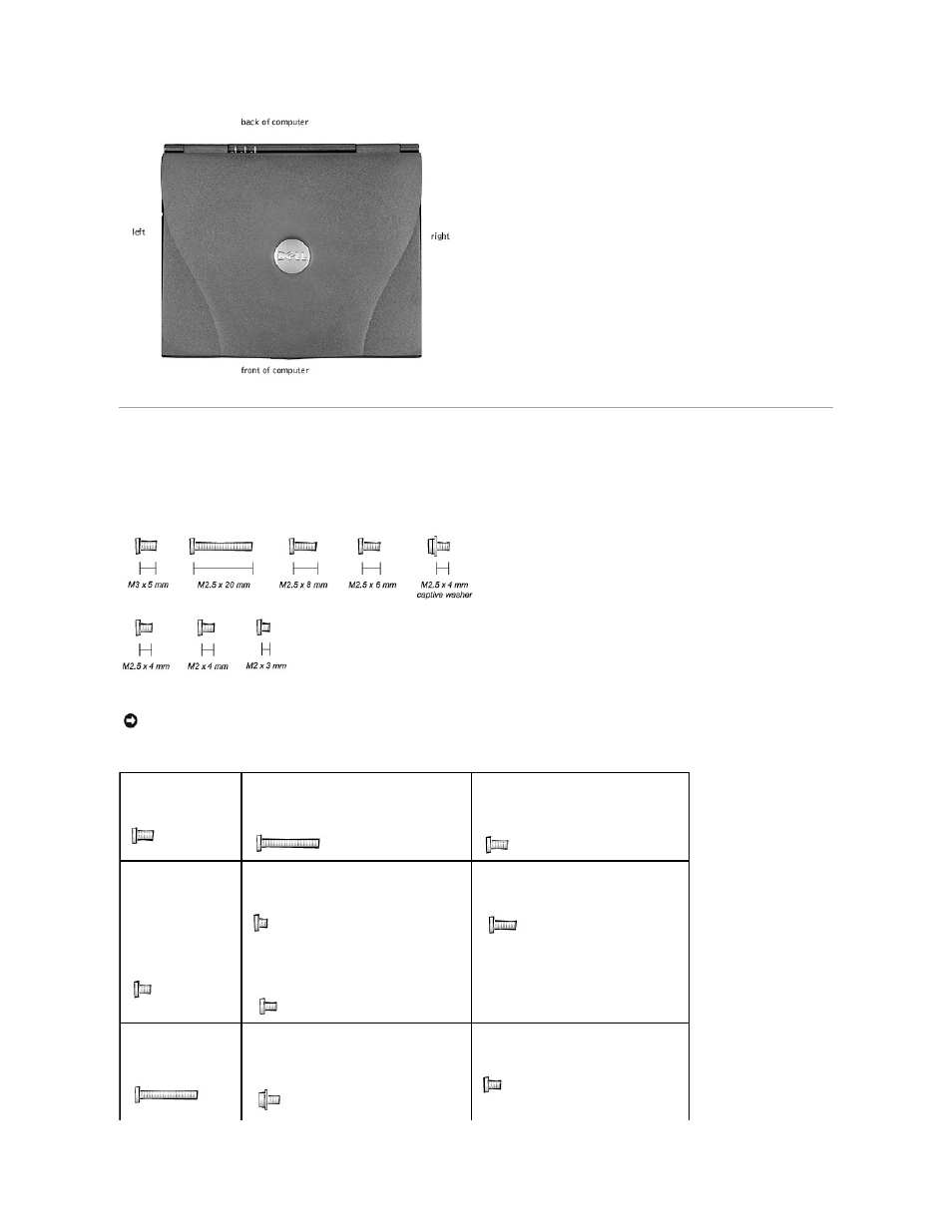 Screw identification | Dell Precision M40 User Manual | Page 3 / 26