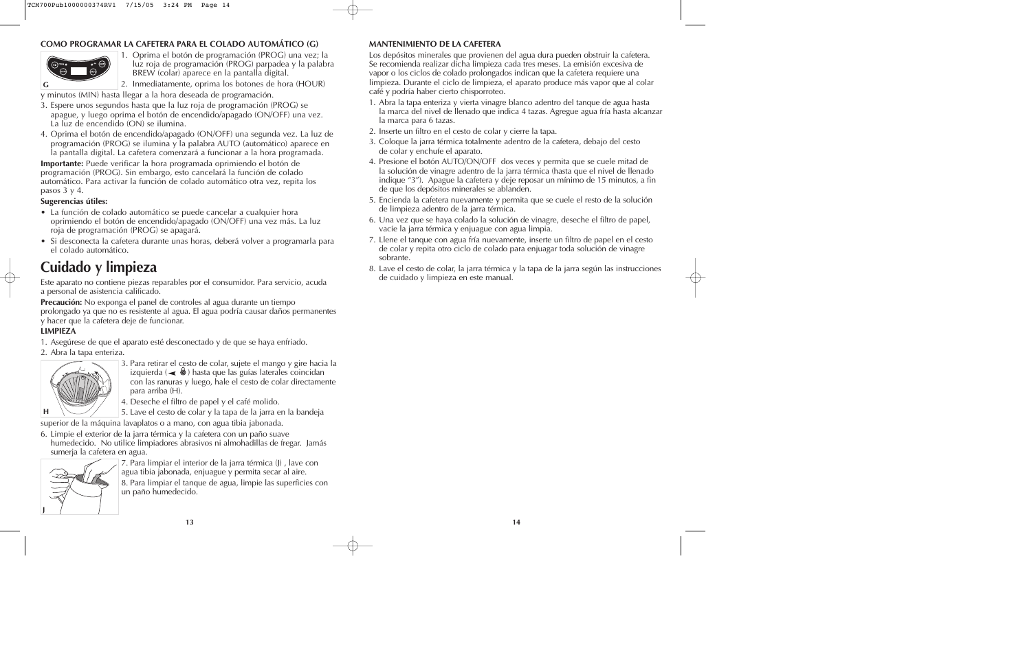 Cuidado y limpieza | Black & Decker TCM700 User Manual | Page 8 / 15