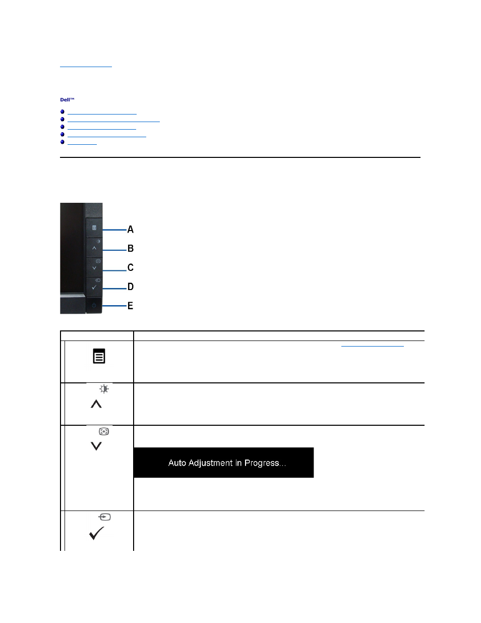 Operating the monitor, Using the front panel | Dell E1909Wb Monitor User Manual | Page 13 / 30