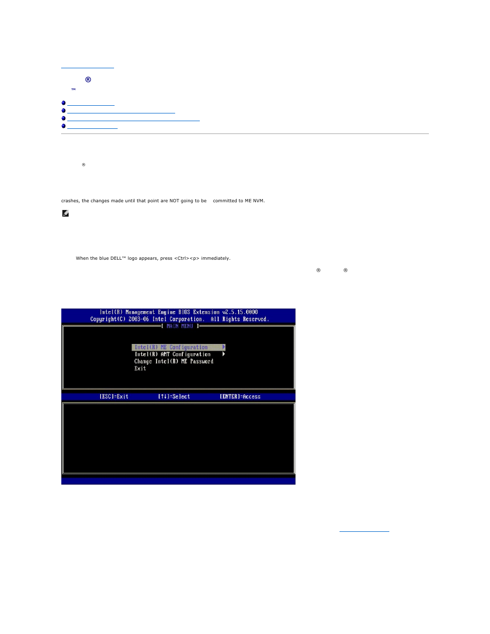 Intel, Management engine bios extension (mebx), Mebx overview | Accessing mebx configuration user interface, Changing the intel me password | Dell Latitude D630C (Late 2008) User Manual | Page 3 / 69