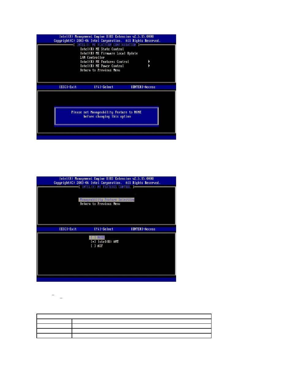 Intel me features control, Manageability feature selection | Dell Latitude D630C (Late 2008) User Manual | Page 7 / 69