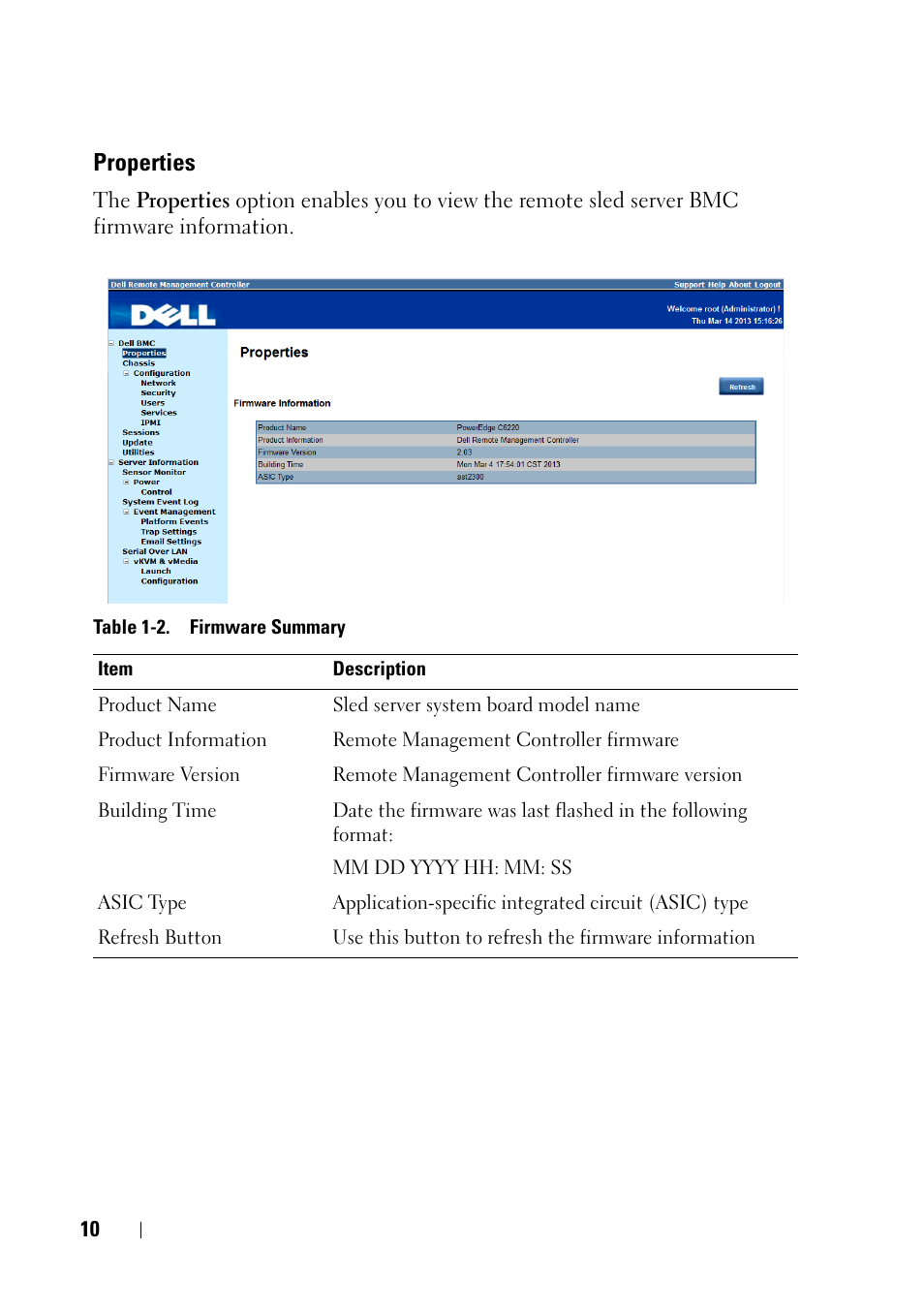 Properties | Dell PowerEdge C8000 User Manual | Page 10 / 78