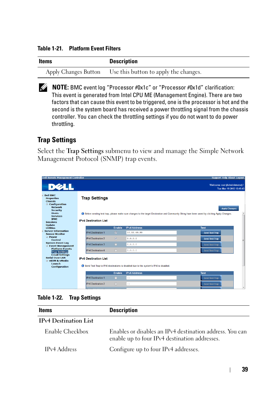 Trap settings | Dell PowerEdge C8000 User Manual | Page 39 / 78