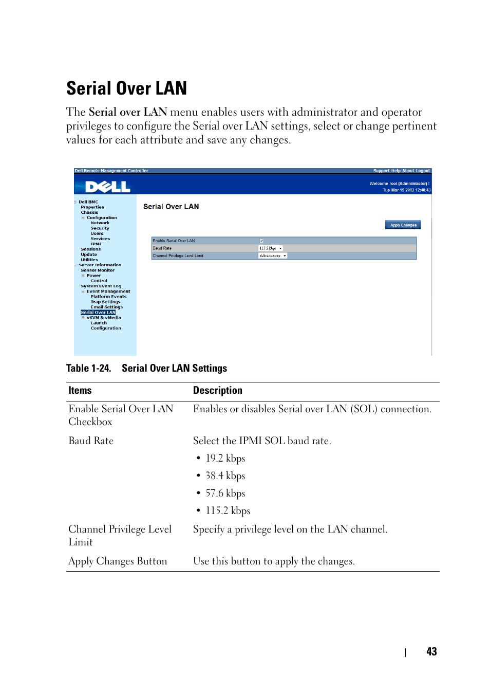 Serial over lan | Dell PowerEdge C8000 User Manual | Page 43 / 78