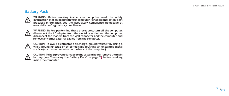 Battery pack | Dell Alienware M17x (Mid 2009) User Manual | Page 10 / 104