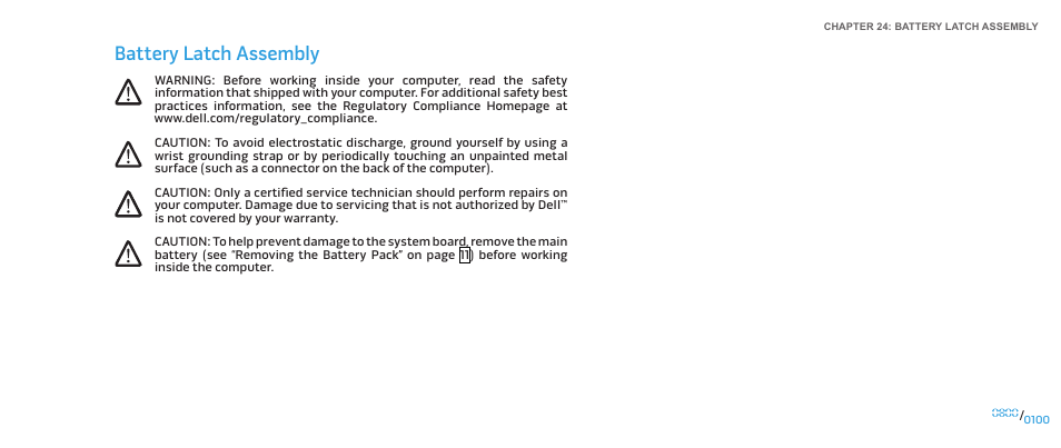 Battery latch assembly | Dell Alienware M17x (Mid 2009) User Manual | Page 100 / 104