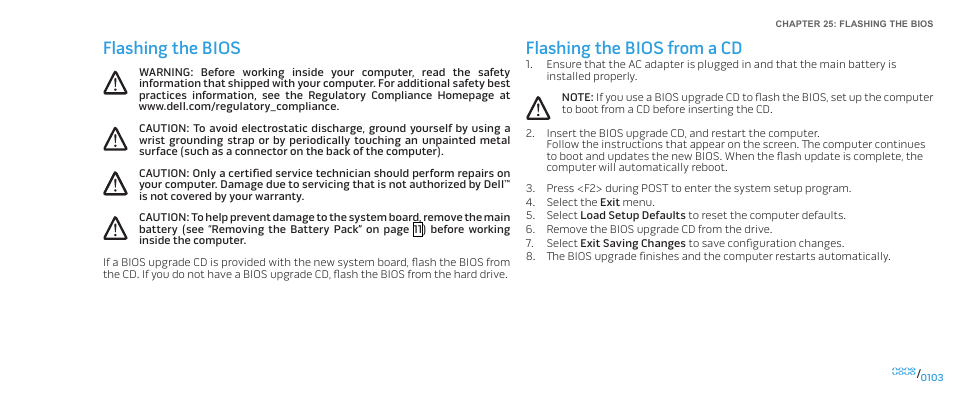 Flashing the bios from a cd, Flashing the bios | Dell Alienware M17x (Mid 2009) User Manual | Page 103 / 104