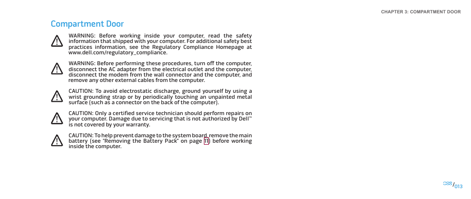 Compartment door | Dell Alienware M17x (Mid 2009) User Manual | Page 13 / 104