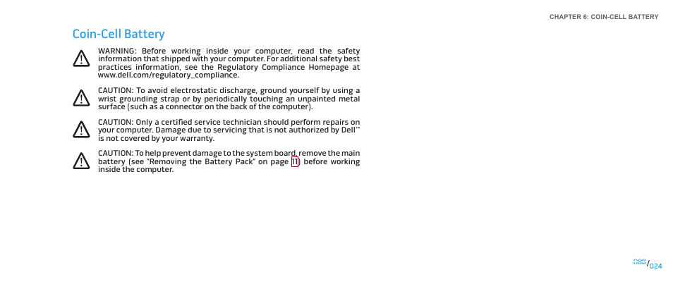 Coin-cell battery | Dell Alienware M17x (Mid 2009) User Manual | Page 24 / 104