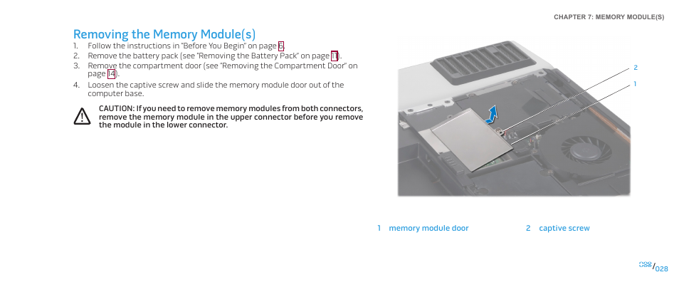 Removing the memory module(s) | Dell Alienware M17x (Mid 2009) User Manual | Page 28 / 104