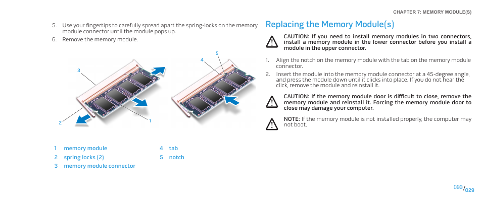 Replacing the memory module(s) | Dell Alienware M17x (Mid 2009) User Manual | Page 29 / 104