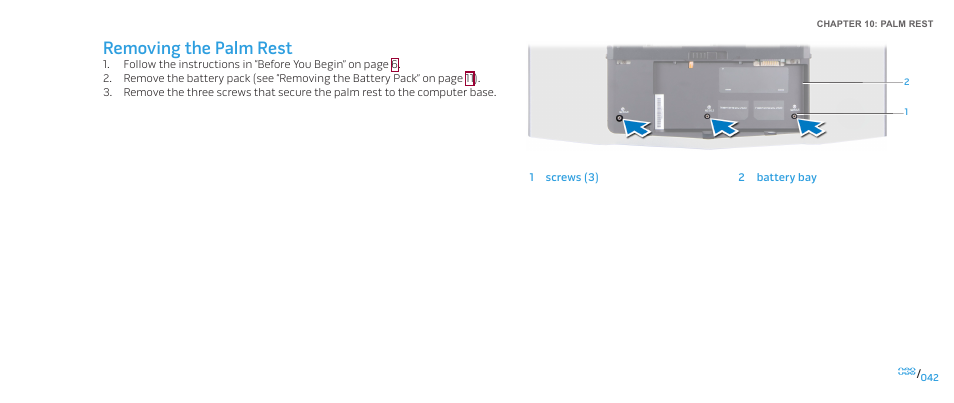 Removing the palm rest | Dell Alienware M17x (Mid 2009) User Manual | Page 42 / 104