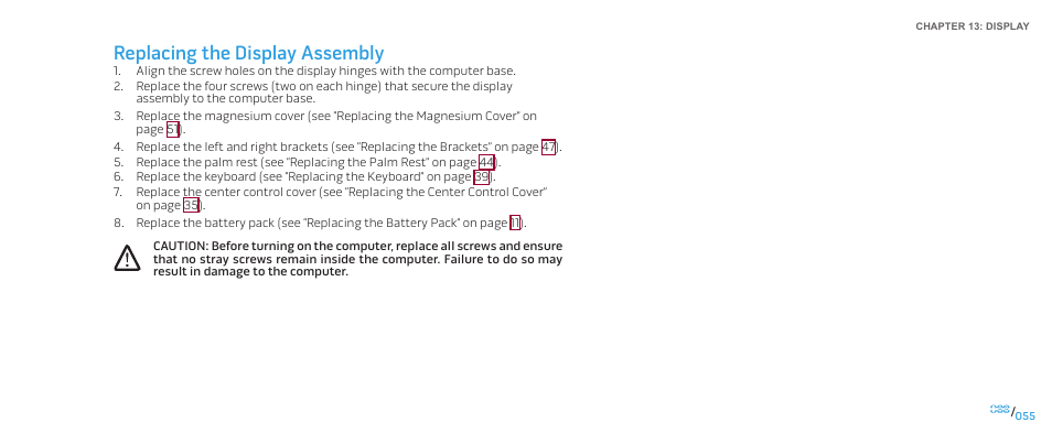 Replacing the display assembly | Dell Alienware M17x (Mid 2009) User Manual | Page 55 / 104
