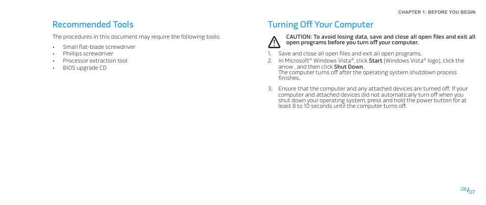 Recommended tools, Turning off your computer, Recommended tools turning off your computer | Dell Alienware M17x (Mid 2009) User Manual | Page 7 / 104