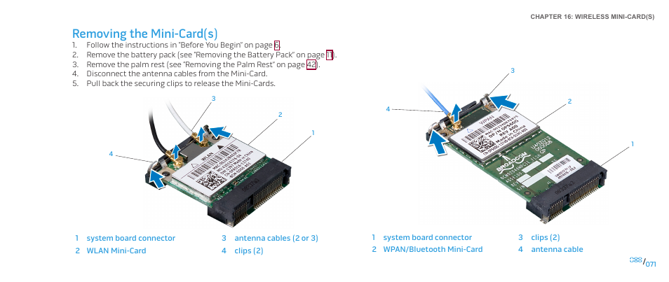 Removing the mini-card(s) | Dell Alienware M17x (Mid 2009) User Manual | Page 71 / 104
