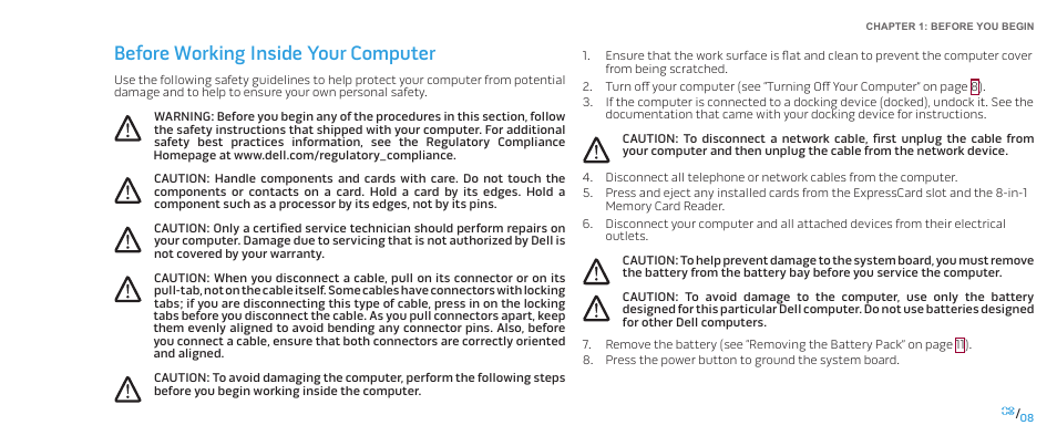 Before working inside your computer | Dell Alienware M17x (Mid 2009) User Manual | Page 8 / 104