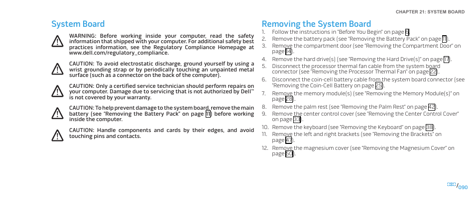 Removing the system board, System board | Dell Alienware M17x (Mid 2009) User Manual | Page 90 / 104