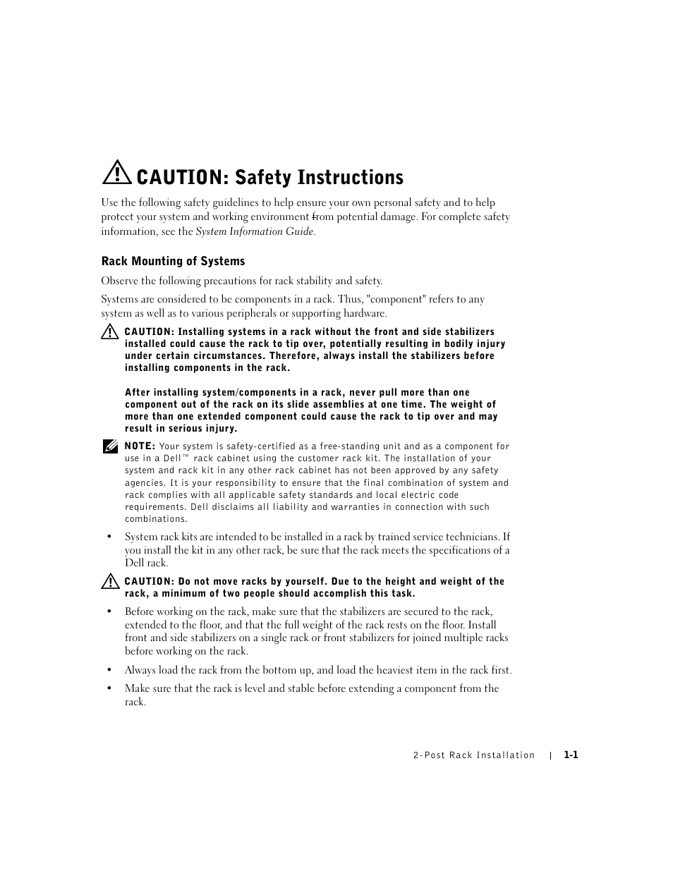 Caution: safety instructions, Rack mounting of systems | Dell PowerEdge 2650 User Manual | Page 5 / 20
