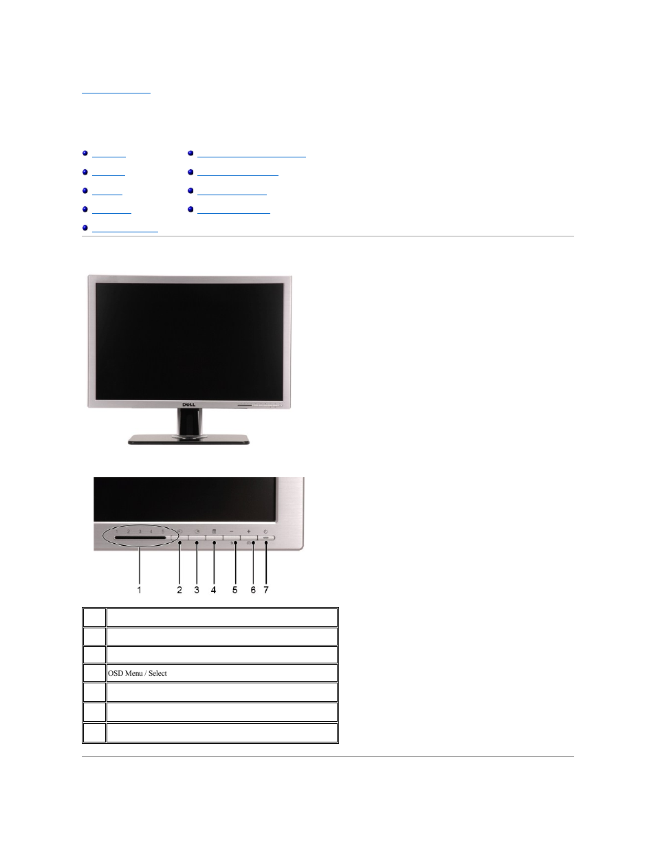 About your monitor, Front view | Dell 2707WFP Monitor User Manual | Page 2 / 48