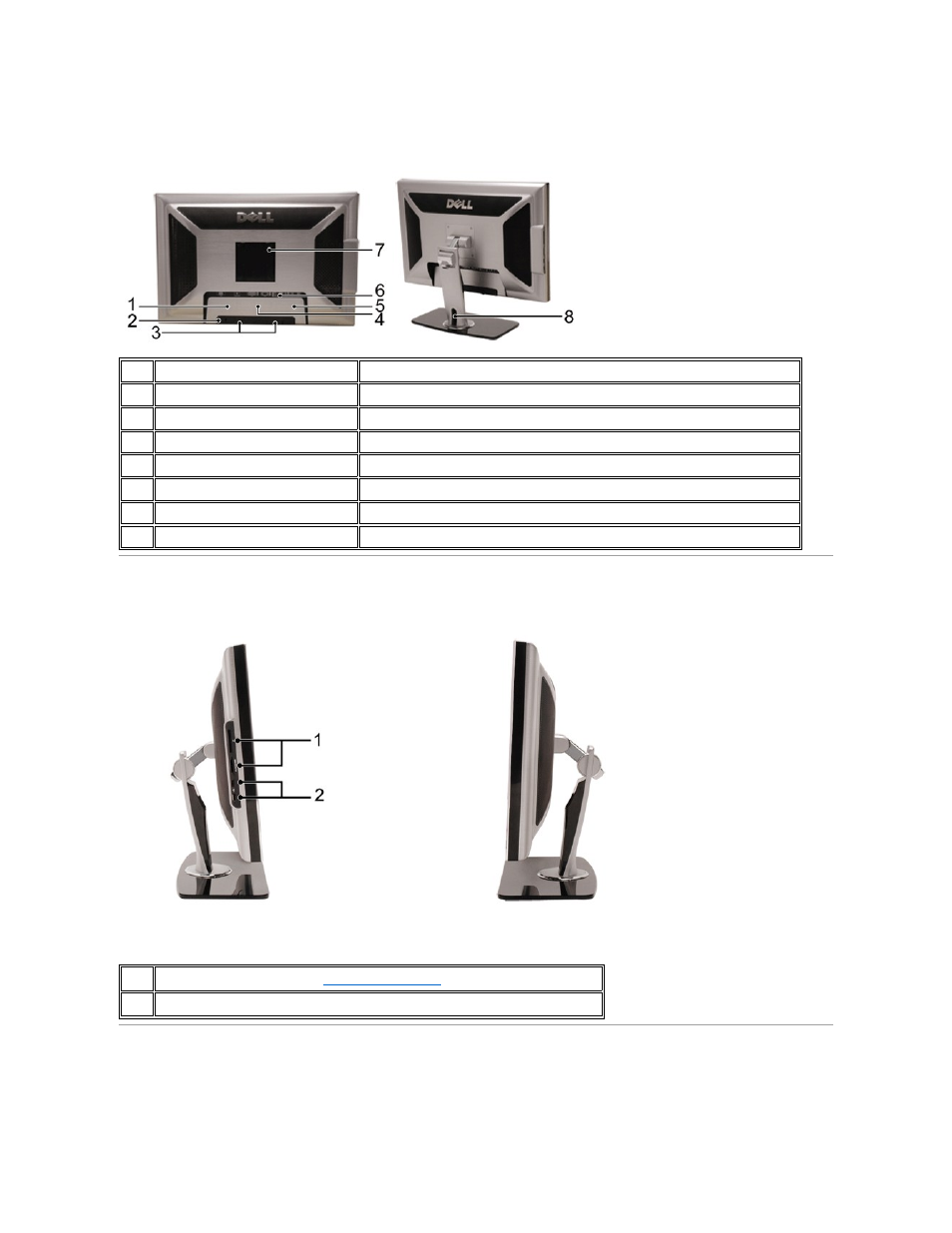 Back view, Side view, Bottom view | Dell 2707WFP Monitor User Manual | Page 3 / 48